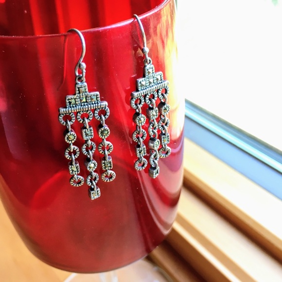 Vintage Art Deco sterling 925 marcasite earrings - Picture 2 of 11